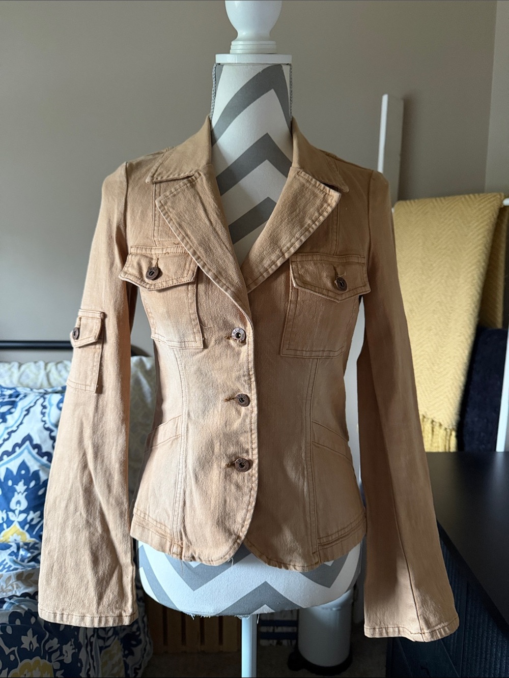 True Meaning Women's Tan Utility Button-Front Jacket
